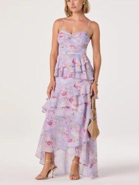 ASTR Coline Ruffle Chiffon Maxi Dress - Lilac